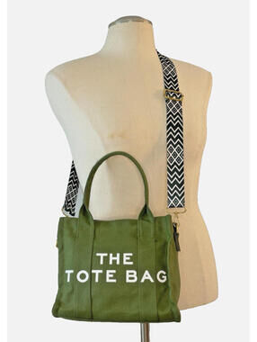 "The Tote Bag" Designer Inspired Green Canvas Purse Convertible Crossbody EUC